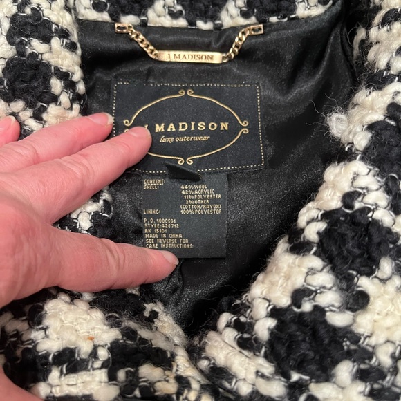 1 Madison Houndstooth Cape Capelet Black White Wool Blend Size Large - Picture 9 of 11
